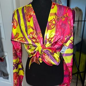 Akira Matching silk tie blouse and wrap skirt